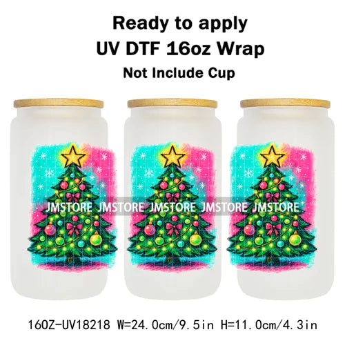 Preppy Brushstroke Christmas Santa Claus 16OZ UV DTF Cup Wraps Ready To Apply Waterproof Transfer Stickers For Libbey Glass Can