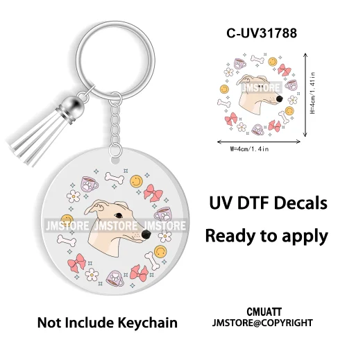Dog Pet Mom Flower Bow Frame High Quality WaterProof Ready To Apply UV DTF Stickers For Round Circle Acrylic Keychain Keyring