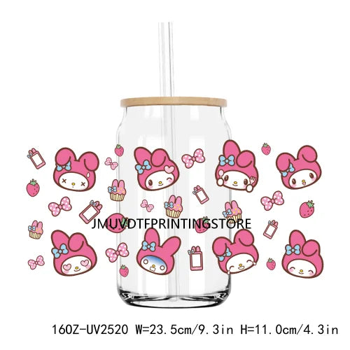 Cute Bear And Cat Coffee UV DTF Sticker For 16OZ Libbey Glass Cup Can Cartoon Cars Wrap Transfer Sticker Custom Labels DIY Logo