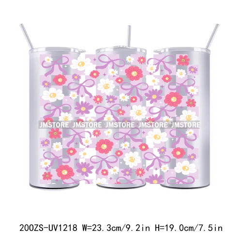 Coquette Bow Flowers Book Lover UV DTF Tumbler Wraps Durable Ready To Apply Transfer Stickers For 20OZ Straight Skinny Tumblers