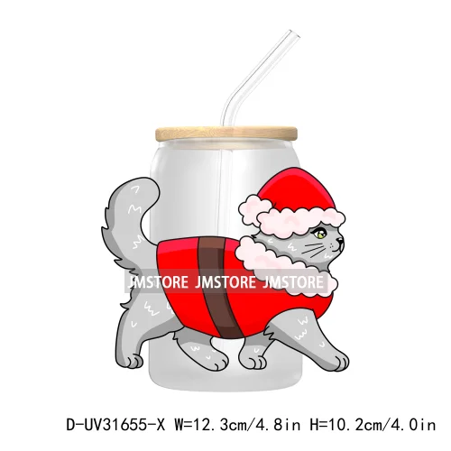 Funny Pet Christmas Holiday Dog Lover Cat Mom UV DTF Transfer Stickers Decals For Libbey Cold Cups Mugs Tumbler Waterproof Santa