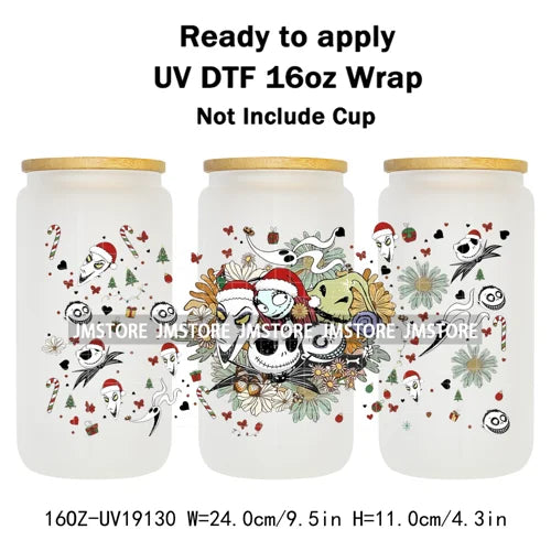 Horror Christmas Nightmare Character UV DTF Wrap Transfer Sticker Selfadhesive Waterproof High Quality For 16OZ Libbey Glass Can