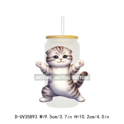 Cute Chubby Yoga Cats Animals UV DTF Transfer Stickers Decals Ready To Apply Waterproof For 16OZ Libbey Glass Can Cups Tumbler