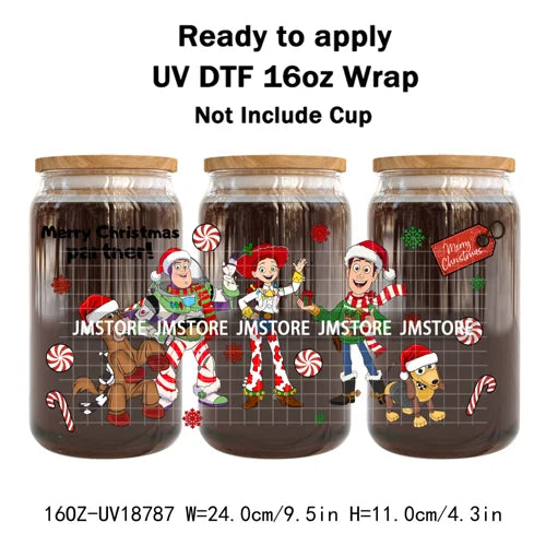 Cartoon Christmas Gingerbread Cookie 16OZ UV DTF Cup Wraps Ready To Apply Waterproof Transfer Stickers For Libbey Glass Can Mugs