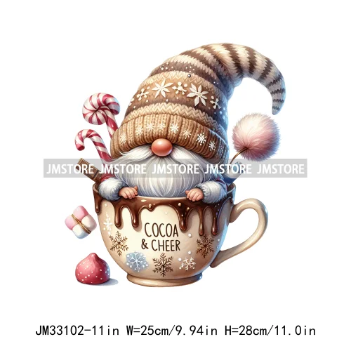 Cute Christmas Hot Cocoa Season Gnomes Sweet Winter Santa Quotes Iron On DTF Transfers Stickers Ready To Press T-shirts Bags