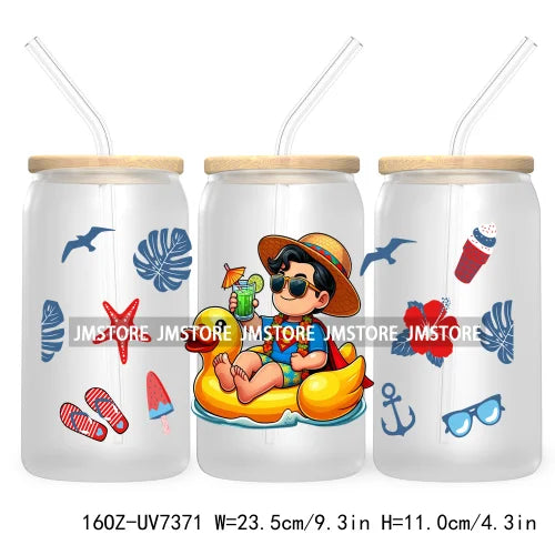 Hero Cartoon Summer Vacation 16OZ UV DTF Cup Wrap Transfers Stickers Custom Labels Durable Waterproof Logo For Libbey Glass Can