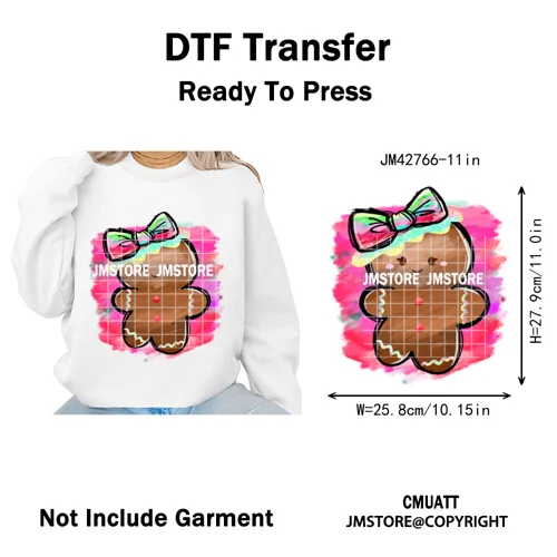 Preppy Brushstroke Gingerbread Santa Bow Tree Merry Christmas Girly Iron on DTF Transfers Stickers Ready to Press for T-shirts