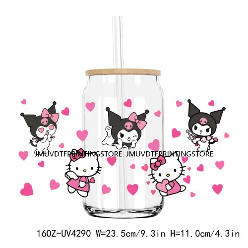 Candy Heart Cartoon Characters Couple UV DTF Sticker For 16OZ Libbey Glass Cup Can Wrap Transfer Sticker Custom Labels DIY Logo