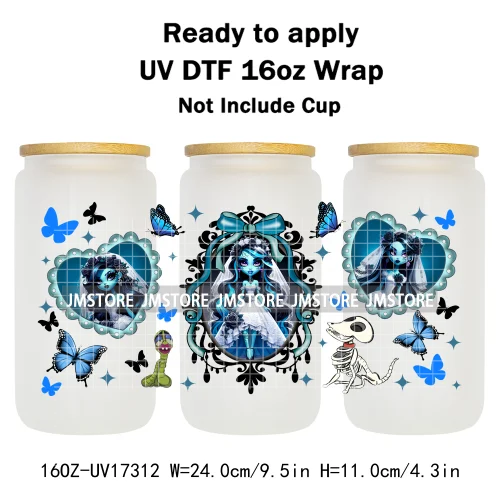 Halloween Wednesday Cartoon Horror Movies UV DTF Stickers Ready To Apply Cup Wrap Custom Labels DIY Craft For Libbey Can Glass