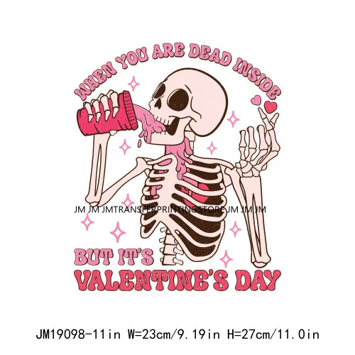 Pink Retro Skeleton Anti Valentine Club Talk About Love Dead Inside But It's Valentine's Skull DTF Transfer Stickers For Shirts