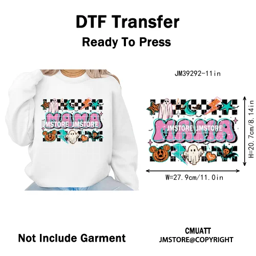 Ghost Spooky Mama Season Trick or Treat Coquette Bow Halloween Iron on DTF Washable Transfer Sticker Ready to Press for Clothing