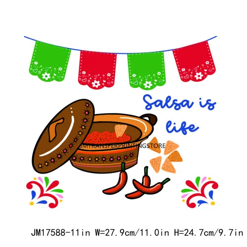 Latin Culture Tacaos Cafecito ChoColatito Pan Dulce Jesus Concha Designs DTF Let's Fiesta Mexican Transfers Stickers For Clothes