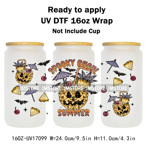 Spooky Conchas Mexican Halloween Ghost UV DTF Wraps Transfer Sticker Selfadhesive Waterproof Labels For 16OZ Libbey Glass Can