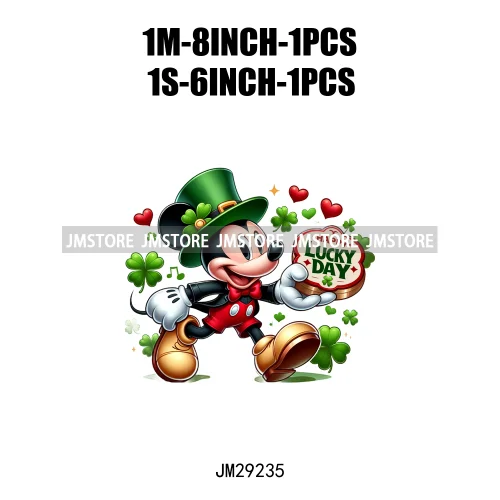 Cute Cartoon Character St Patrick's Irish Day Shamrock Lucky Vibes Iron On DTF Transfers Stickers Ready To Press For Hoodies