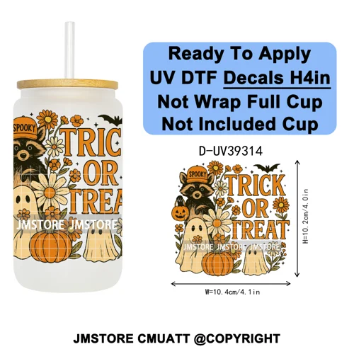 Stay Spooky Halloween Horror Pumpkin Coquette UV DTF Decals Ready To Apply Waterproof Transfer Sticker For 16OZ Libbey Glass Can