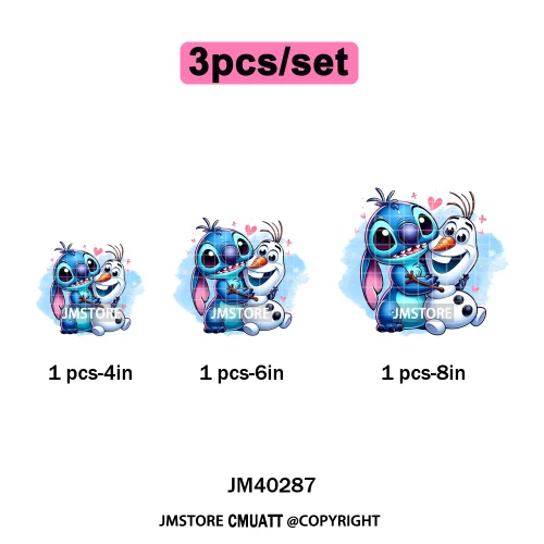 Cute Cartoon Blue Animal Princess Best Friends Designs Iron on DTF Washable Transfers Stickers Ready to Press for Clothing Bags
