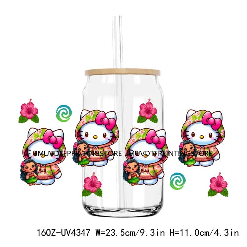 Cute Cartoon Cat Cow 16OZ UV DTF Cup Wrap Transfers Stickers Baseball Girl Custom Label DIY Waterproof Logo For Libbey Glass Can