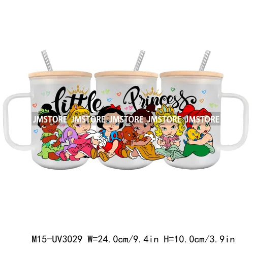 Cartoon Baby Little Princess UV DTF Glass Can Wrap For 15OZ Mug Glass Cup Transfer Stickers DIY Custom Logo Labels Magic Kingdom