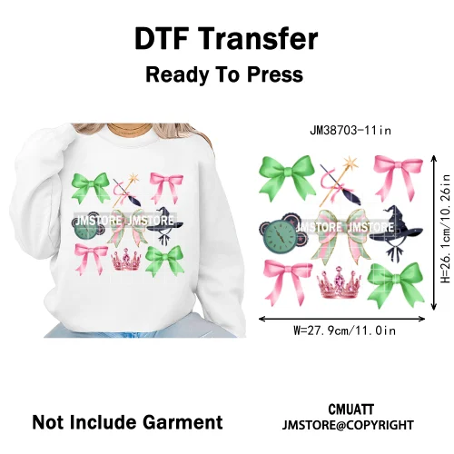 Magic Musical Movies Bad Good Witches Team Pink Green Coquette Iron on DTF Heat Transfers Stickers Ready to Press for T-shirts