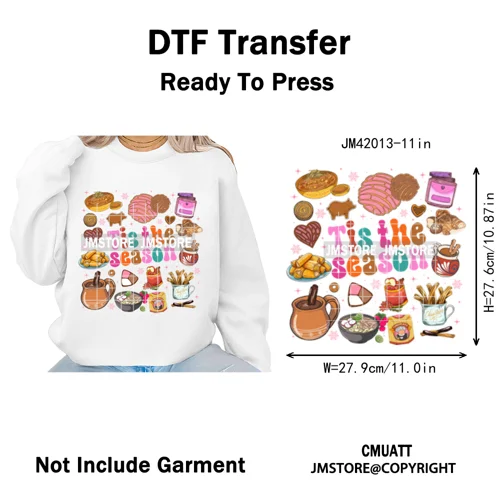 Tis The Season Pan Dulce Mexican Xmas Tuki Donkey Spanish Christmas Latin Iron on DTF Transfers Stickers Ready to Press for Text