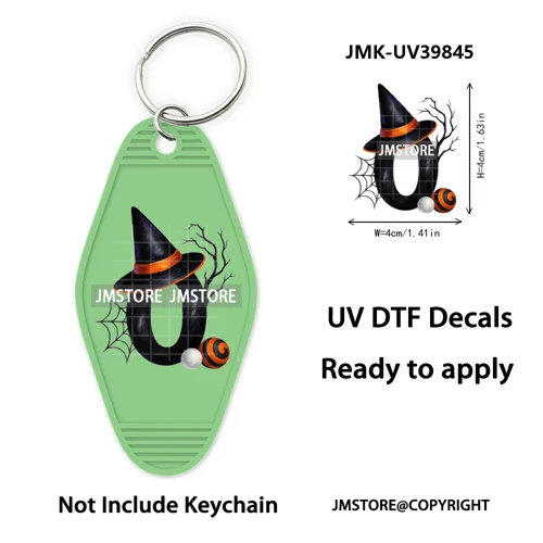 Halloween Pumpkin Alphabet Letters UV DTF Motel Keychain Decal Ready To Ship Durable Transfer Stickers Prints For Hotel Keychain