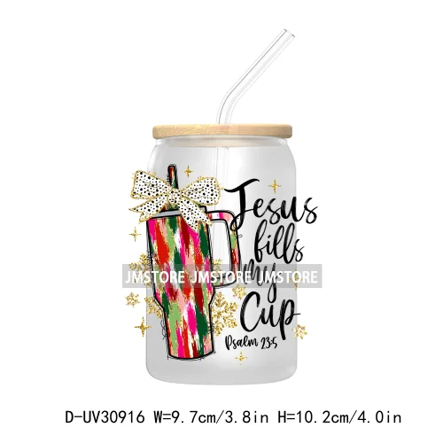 Jesus Is The Reason Christmas Cross Bow UV DTF Transfer Stickers Decals For Libbey Cold Cups Mugs Tumbler Waterproof Bible Verse