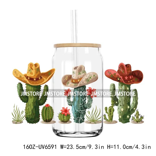 Western Desert Cactus Plants 16OZ UV DTF Cup Wrap Transfers Stickers Custom Labels Durable Waterproof Logo For Libbey Glass Can