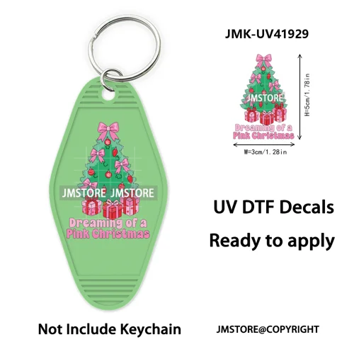 Holly Jolly Christmas Patchwork Santa UV DTF Motel Keychain Decal Ready To Ship Durable Transfer Stickers For Hotel Keychain