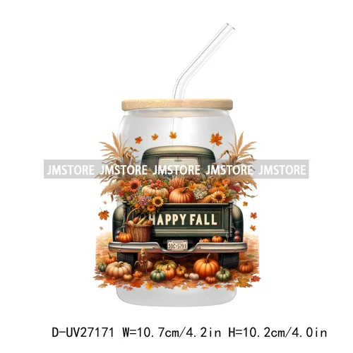 Happy Fall Autumn Pumpkins Season UV DTF Transfer Stickers Decals For Libbey Cold Cups Mugs Tumbler Waterproof Labels Boho Ghost