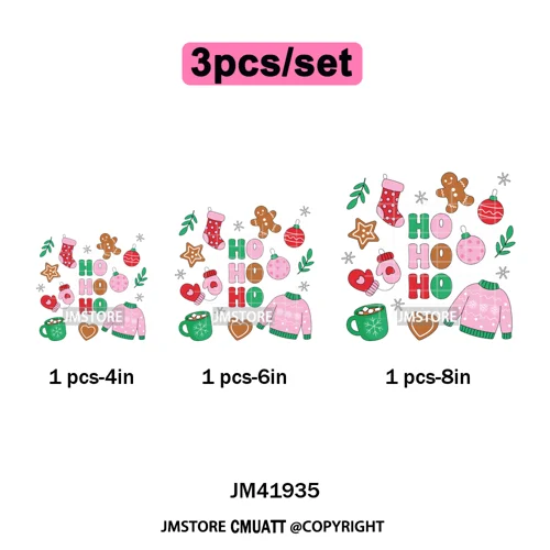 Merry and Bright Coquette Patchwork Santa Christmas Holiday Season Iron on DTF Heat Transfer Stickers Ready to Press for Hoodies