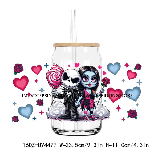 Cartoon Horror Movie Couple Valentine UV DTF Sticker For 16OZ Libbey Glass Cup Can Wrap Transfer Sticker Custom Labels DIY Logo