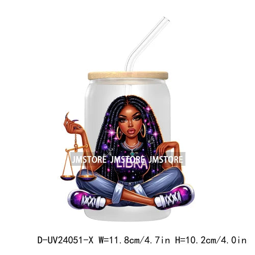 Black Girl Zodiac UV DTF Transfers Stickers Decals For Libbey Cold Cups Mugs Tumbler Waterproof Hip Hop African American Woman