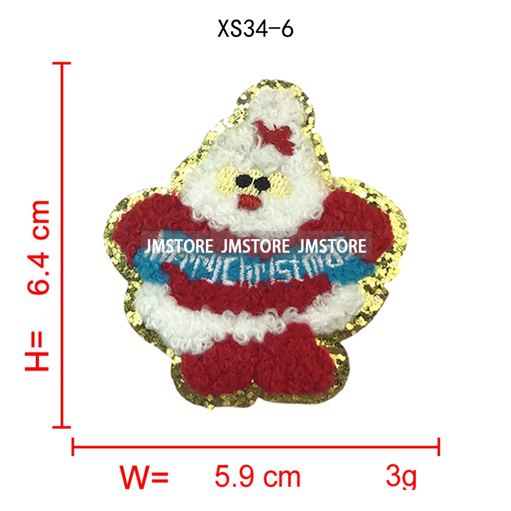 Cute Santa Claus Socks Snowman Merry Christmas Winter Vibes Glitter Sequin Iron on Embroidered Chenille Patches for Hoodies