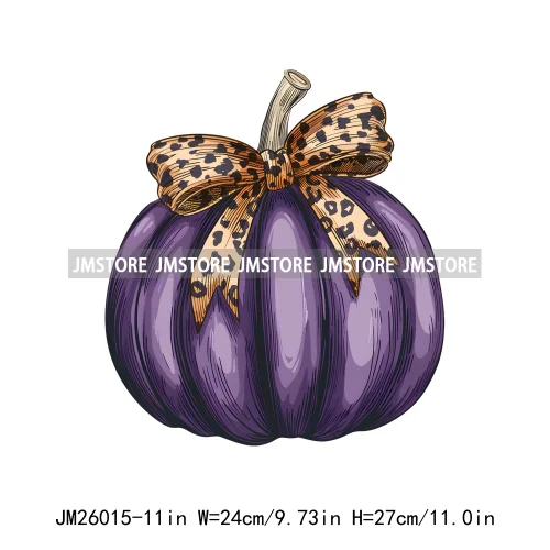 Cute Pumpkin Leopard Star Polka Dots Coquette Bow Autumn Fall Halloween DTF Iron On Transfer Stickers Ready To Press For Clothes