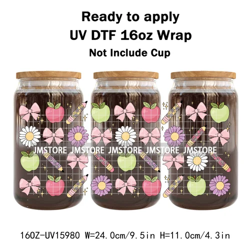 Coffee Coquette Bookish School Girly UV DTF Wraps Transfer Sticker Waterproof High Quality For 16OZ Libbey Glass Can Tumbler Mug