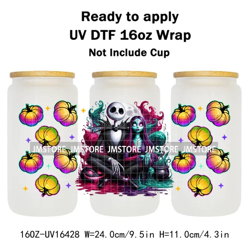 Halloween Couple Horror Movie Spooky Season UV DTF Stickers Ready To Transfer Cup Wrap Custom Label For Libbey Can Glass Tumbler