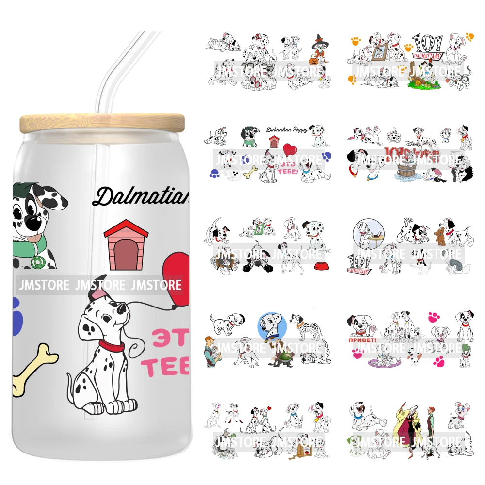 Cute Loyal Dogs Black Dalmatian UV DTF Cup Wraps Ready To Apply Waterproof Transfer Stickers For 16OZ Libbey Glass Can Tumbler