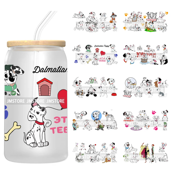 Cute Loyal Dogs Black Dalmatian UV DTF Cup Wraps Ready To Apply Waterproof Transfer Stickers For 16OZ Libbey Glass Can Tumbler