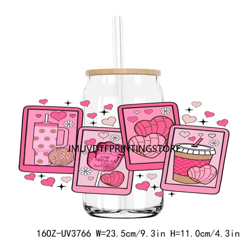 Valentine's Day Love 16OZ UV DTF Cup Wrap Transfer Stickers XOXO Hearts Custom Labels DIY Waterproof Logo For Libbey Glass Can