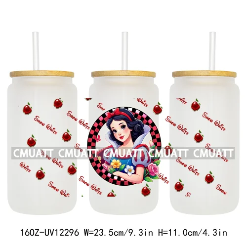 Colorful Round Cartoon Princess Girls 16OZ UV DTF Cup Transfer Wrap Transfer Stickers Waterproof DIY Logos For Libbey Glass Can