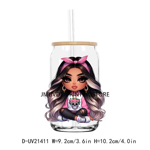 Chibi Cute Chicana Woman UV DTF Transfers Stickers Decals For Libbey Cold Cups Mugs Tumbler Waterproof DIY Logo Mexican Girls