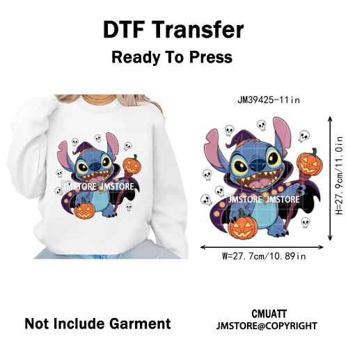 Spooky Vibes Horror Trick Or Treat Cartoon Animal Pumpkin Bats Iron on DTF Washable Transfers Sticker Ready to Press for Hoodies