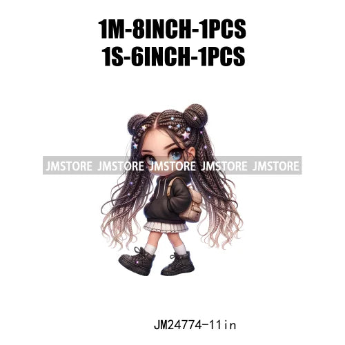 Washable Fashion Dreadlocks Cozy Casual School Chibi Girls Designs Iron On Heat Press DTF Transfer Stickers For Clothing Bags