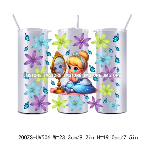 Flowers Cartoon Princess Girl 20OZ Straight Skinny Tumbler Wrap UV DTF Cup Wraps Custom Labels Transfer Sticker Waterproof Logo