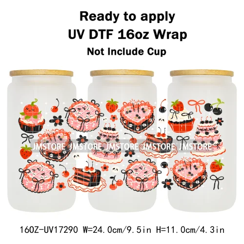 Floral Ghost Coquette Halloween Cherry Lip 16OZ UV DTF Cup Wraps Ready To Apply Waterproof Transfer Sticker For Libbey Glass Can