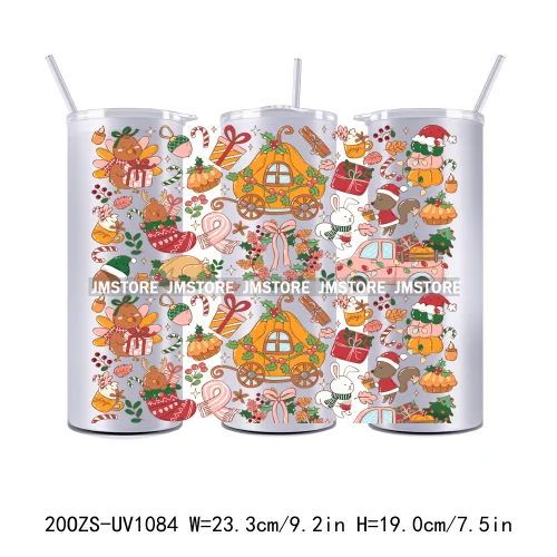 Girly Holiday Christmas Trees 20OZ Tumbler Wraps Ready To Ship UV DTF Transfer Stickers Waterproof Prints For Skinny Tumbler