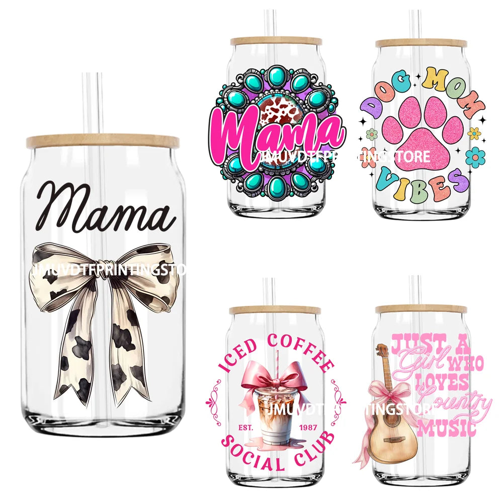 Dog Mom Vibes Western Cow Mother's Day UV DTF Transfers Stickers Decals For Libbey Cold Cups Mugs Tumbler Waterproof DIY Craft
