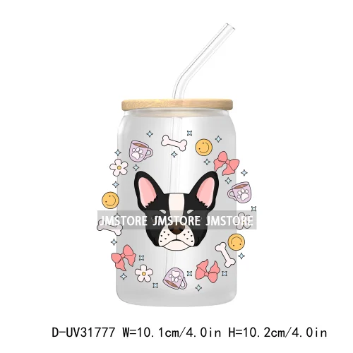 Coquette Bow Pet Lover Dog Bone Flowers UV DTF Transfer Stickers Decals For Libbey Cold Cup Mugs Tumbler Waterproof Custom Craft