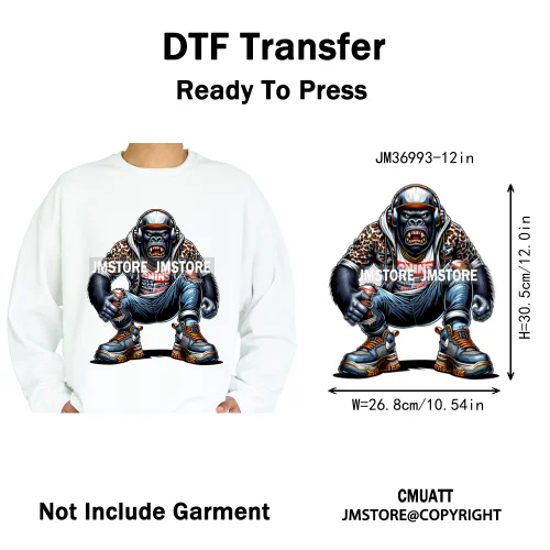 12in Graffiti Gangster Hip Hop Gorilla Life Is Better With Bulldog Iron on DTF Heat Transfer Sticker Ready to Press for Hoodies