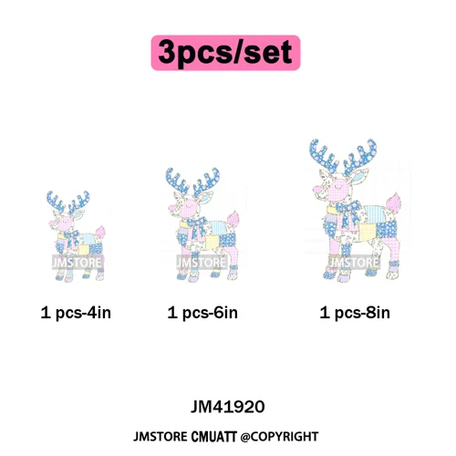 Merry and Bright Coquette Patchwork Santa Christmas Holiday Season Iron on DTF Heat Transfer Stickers Ready to Press for Hoodies